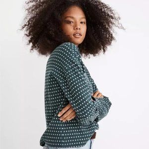 Madewell floral jacquard puff-sleeve top, green lane, size XXS